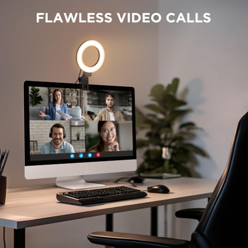 InnoGear 60 LED Ring Light with Stand for Computer Selfie Video Conference | video conference lighting, on camera video light, adjustable, 5 colors, 10 brightness levels, flexible positioning