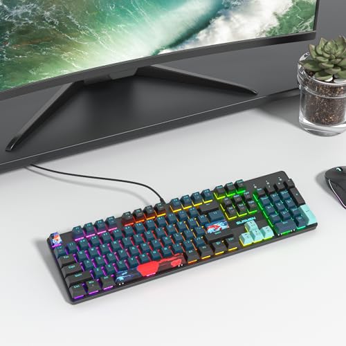 Full Size Mechanical Keyboard, Creamy Keyboard with Number Pad, 104 Keys Wired Gaming Keyboard with Red Switch, RGB Backlit for PC Laptop - color: Monster