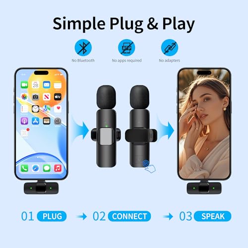 아이폰 아이패드 및 안드로이드 폰용 무선 마이크, 소음 감소 기능이 있는 무선 라발리에 라펠 마이크 2팩, 비디오 녹화 인터뷰용 플러그 앤 플레이 미니 마이크, 팟캐스트 유튜브 틱톡 블로그 - size: 03_All iPhones & Androids (USB-C + Lightning)