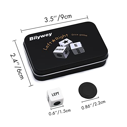 Bilywey Left Right Center Dice Game Set with 3 Dices + 36 Black Chips (Black) - color: Black