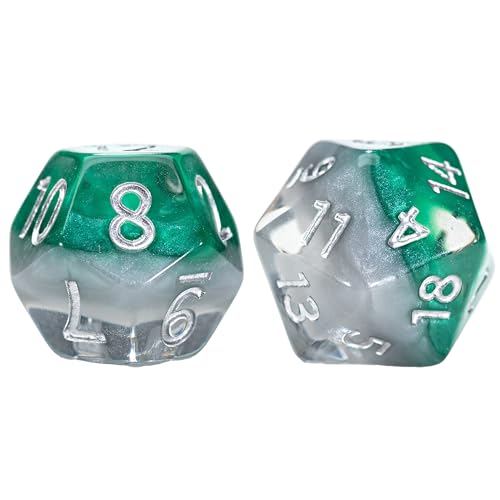 Gate Keeper Games & Dice: Eclipse Dice Elven - 7 Piece RPG Dice Set, Silver & Sylvan Green, 7 Resin Dice for Role Playing Games, 4-Layered Polyhedral - style: Elven