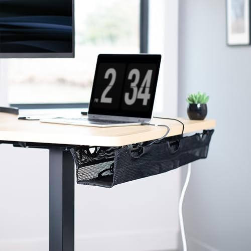 VIVO Under Desk 36 inch Mesh Net Cable Management with Power Strip Holder, Wire Organizer, Adjustable Home Office Standing Desk Cord Storage, Black, DESK-AC36MH-S