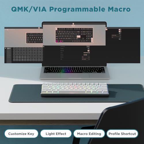 RK ROYAL KLUDGE 60% Mechanical Keyboard RK61 Pro, Wired Gaming Keyboard Aluminum Frame, Programmable RGB Backlit 61 Keys Ultra-Compact, Gateron Brown Switch, White - size: brown switch