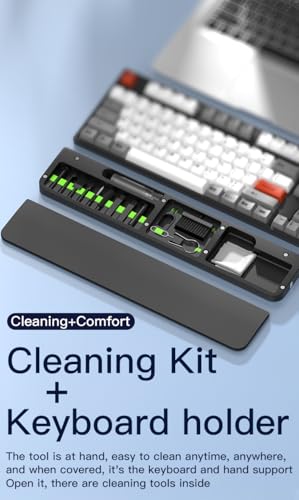 Ergonomic Keyboard Wrist Rest with Cleaning Kit for Office and Gaming | Non-slip Base Springy Sponge Support 22-in-1 cleaning kit Desk Setup Essential