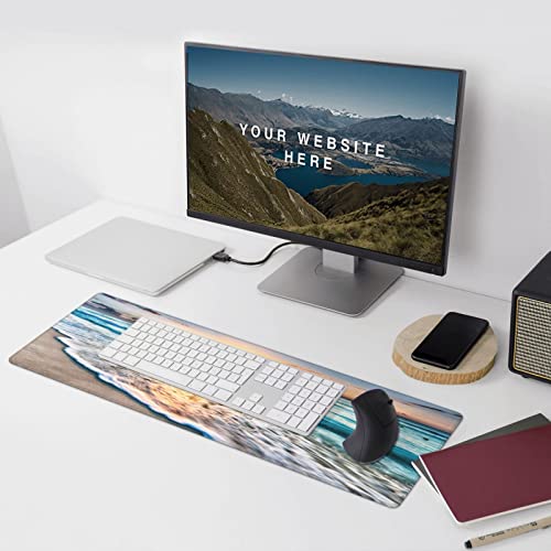 Sunrise Beach Wave Gaming Mouse Pad Large Desk Mat, 31.5x11.8in, XL | Extended Big Mousepad, Waterproof Smooth Surface, Non-Slip Rubber Base, Stitched Edges, For Keyboard Mouse, For Home Office - color: Sunrise Beach Wave