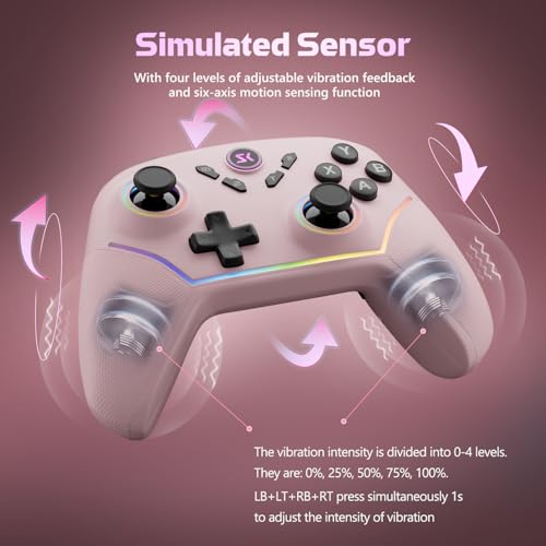 Wireless PC Controller with Hall Effect Joysticks & Triggers, 1000Hz Polling Rate, Switch Controller for Switch/Lite/OLED/Switch 2, Gaming Controller for Steam/Luna/Tesla - Dynamic RGB, Pink&Pink - color: Pink&Pink