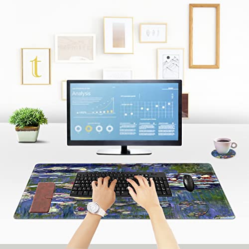 ToLuLu Extended Gaming Mouse Pad, Ergonomic Keyboard Mouse Wrist Rest Set | Large Desk Mat with Stitched Edges, Non-Slip Base Memory Foam Support Mousepad for Home Office Game, Monet Water Lilies - color: Monet Water Lilies