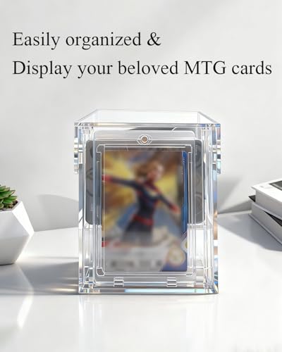 Card Deck Box Compatible with MTG Commander Acrylic Commander Deck Box with Commander Card Display - Holding 100 Double Sleeved Cards Dice Tray 2 Dividers - Clear