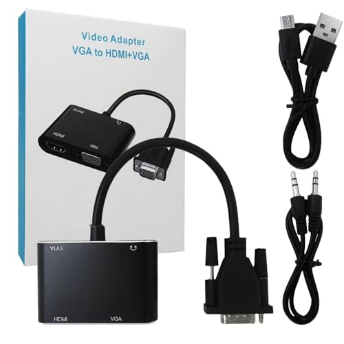 New VGA to HDMI+VGA Adapter for Dual Monitors, VGA to HDMI Adapter Splitter 2 in 1,1080P@60HZ Full HD Display Video Converter for PC Laptop Link Monitor/HDTV/Projector