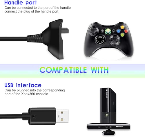 QUMOX 2Pack 1.5m Charging Cable for Xbox 360, Wireless Controller USB Charging Cable Compatible with Microsoft Xbox360 / Xbox 360 Slim Wireless Game Controllers