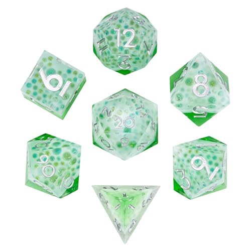 7PCS Cocktail Dice Set,Handmade Sharp Edge Dice Set D&D RPG Polyhedral Die,for Dungeons and Dragons TTRPG Games Roleplaying Games,with Gift Box.(Green) - color: Cocktail Green