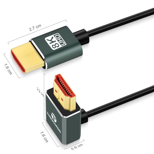 Thsucords Ultra Thin 8K HDMI 2.1 90 Degree Up Angle Cable 6.6FT, Flexible Slim High Speed Cord Support 4K@120Hz 8K@60Hz Compatible with Roku TV/HDTV/PS5/Blu-ray - size: 6.6FT, style: 90 Degree Up Angle