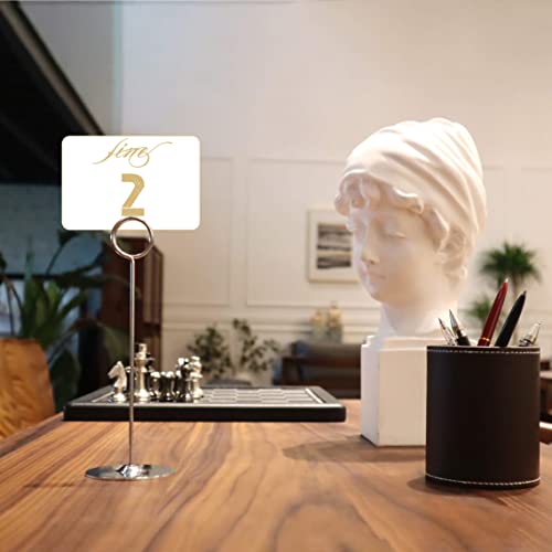 Urban Deco 16 Pieces Table Card Holder 8 inches Silver Place Steel Card holders for Photos, Food Signs, Memo Notes, Weddings, Restaurants, Birthdays. - color: Silver