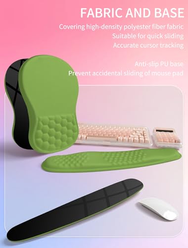 Hokafenle 2in1 Combination, Wave Keyboard Wrist Rest and Ergonomic Curvature Mouse Pad Wrist Support for Relieve Wrist Pain, Filled with Soft Cushion Memory Foam, Dill Green - color: Dill Green