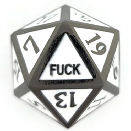 Metal D20 F Dice Critical Fail F 20 Sided Die Set DND Number Role Playing Game Dungeons and Dragons D&D Black Silver Red Blue Gold Copper Purple Green Pink White (Single Dice, White and Black) - color: White and Black, style: Single Dice