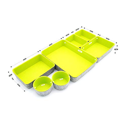Felt Drawer Organizer Bin 7 pc Green Desk Nightstand Catchall Tray - color: Green