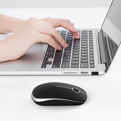 Unipows Wireless Mouse-2.4G Slim Portable Computer Mouse, Black Silver | Nano Receiver, Less Noise Mobile Optical Mice for Notebook, PC, Laptop, Desktop - color: Black and Silver