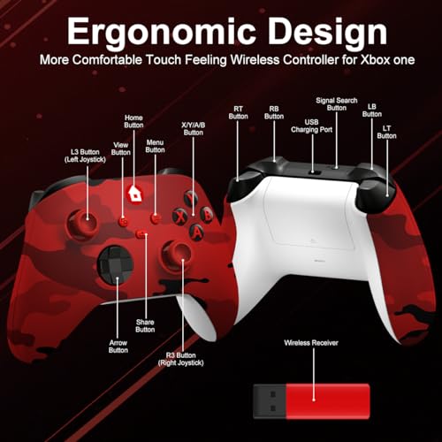 ADHJIE Xbox One Controller, 2.4GHz Wireless Controller for Xbox One X | S Xbox Series X/S/PC with 3.5mm Audio Headset Jack, Dual Vibration, Camo Red - color: Camo Red