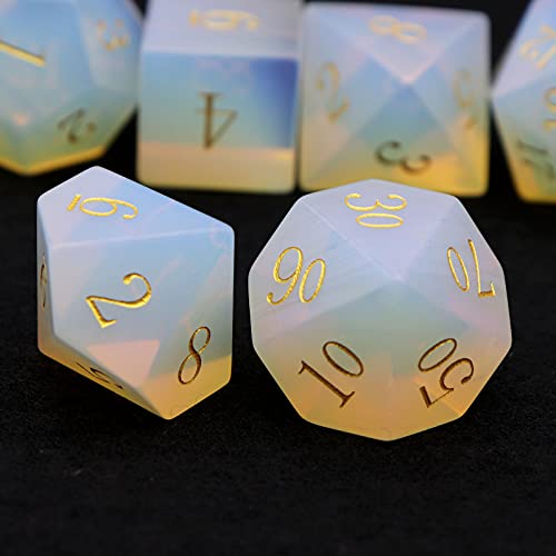 Haxtec Opal Dice DND Dice Set Gemstone D&D Dice with Dice Case Compatible with Dungeons and Dragons TTRPG DND Master Gift-Opal - color: White