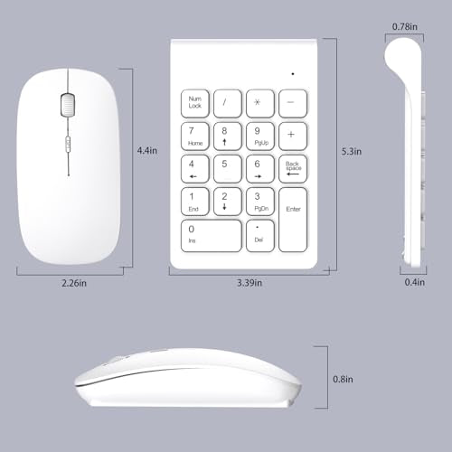 TRELC Wireless Numeric Keypad, Mini 2.4G 18 Keys Number Pad, Portable Silent Financial Accounting Numeric Keypad Keyboard Extensions with Wireless Mouse for Laptop, PC, Desktop, Notebook (White) - color: White