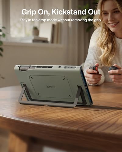 Belkin Nintendo Switch 2 Grip Case, Ergonomic, Dockable, Quick-Release Grip | Ergonomic Non-slip Protective Joy-Con Grip with Easy Joy-Con Removal, Dockable Quick-release Design, Built-in Kickstand - color: Olive, style: Grip