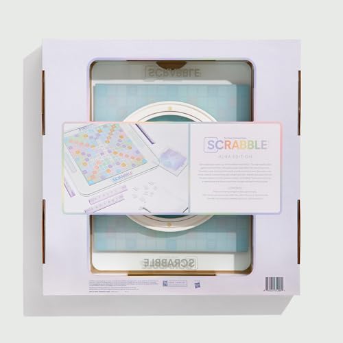 WS Game Company Scrabble Aura Edition, Iridescent Rotating Tempered Glass Board, Non-slip Metallic Wood Letter Tiles, Luxe Tile Racks & Organizer Tray, Family Word Board Games for 2-4 Players, Ages 8+