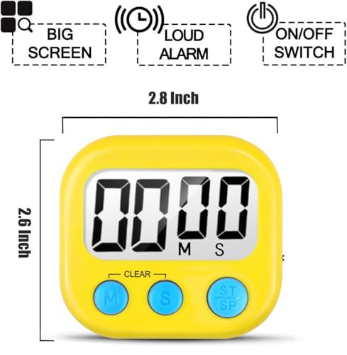 2 Pack Digital Kitchen Timer for Cooking Big Digits Loud Alarm Magnetic Backing Stand Cooking Timers for Baking Yellow - color: Yellow