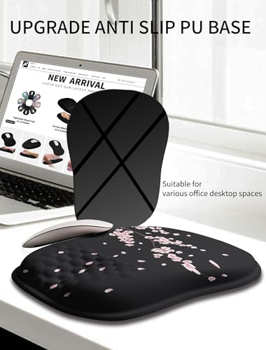 Hokafenle Ergonomic Wrist-hugging Mouse Pad Wrist Support, U-shaped Holding Wrist Rest Mousepad for Carpal Tunnel Pain Relief with Cushioned Memory Foam Slope Massage Bulge (10.2x8.3 in,CherryBlossom) - color: Cherryblossom