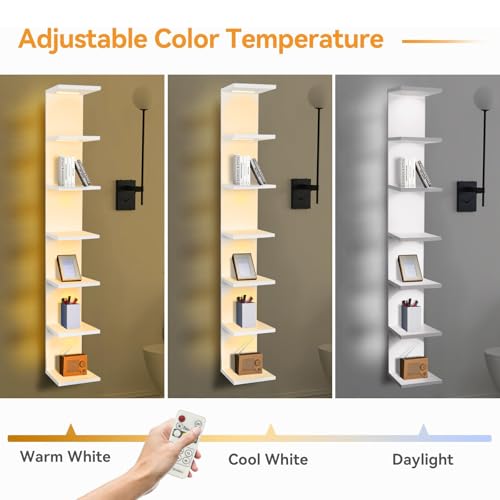 7 Tier LED Light Wall Shelves, White | Lack Wall Shelf Unit, Vertical Shelf, Remote Control - color: 7 Tier White