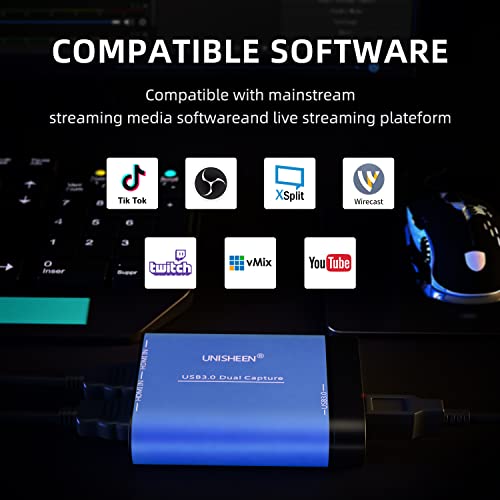 Dual Input Capture Card - HDMI to USB 3.0 Video Capture Device, 1080P 60fps UVC YUV422 PnP HD Video Grabber Converter for Game Recording & Live Streaming - No Drivers Needed