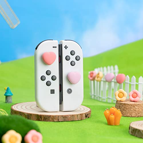 GeekShare Silicone Joystick Thumb Grip Caps, Joystick Cover Compatible with Switch / OLED / Switch Lite,4PCS -- Heart & Flower (Pink&Yellow) - color: Heart & Flower Pink