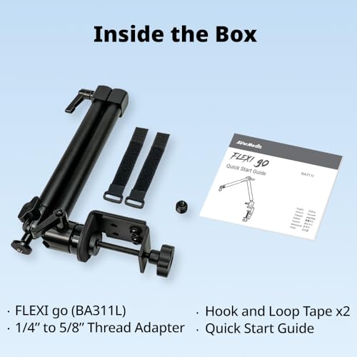 AVerMedia Mic Arm with Desk Clamp, Fully Adjustable Boom Arm, 1/4” to 5/8” Adapter, Heavy Duty Mic Stand for Studio, Podcast, Gaming, including both High & Low Profile Mic Arm setups- FLEXI go BA311L