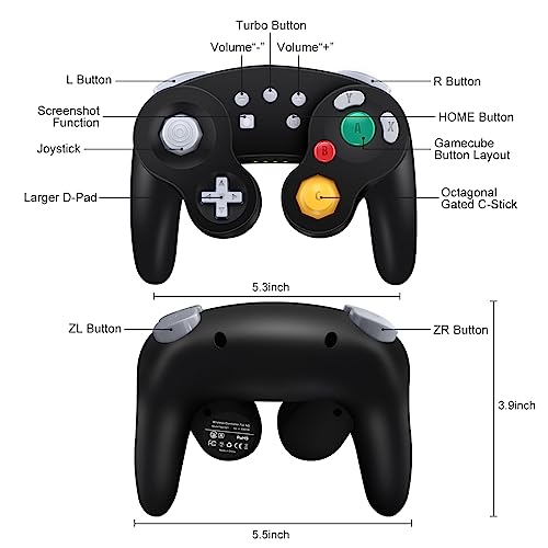 ADHJIE Wireless Gamecube Controller for Nintendo Switch,Wireless Switch Pro Controller for Nintendo Switch/PC/Steam,One-Button Wake Up,6-Axis Gyro Motion,Turbo & Auto Turbo(Black) - color: Black