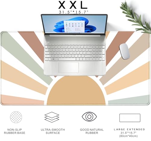 Boho Desk Mat, Sunshine Large Mouse Pad, XXL Mousepad Long Laptop Keyboard Mat, 31.5 X15.7, Stitched Edges - color: B2- Boho Sunshine