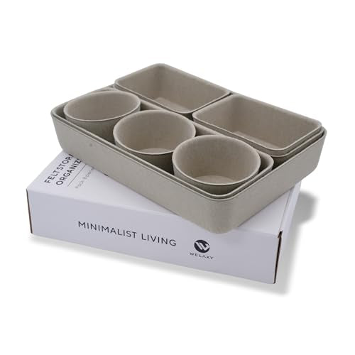 Welaxy 8pc Stone Office Desk Drawer Organizer Tray Felt Shallow Box Divider - color: Stone