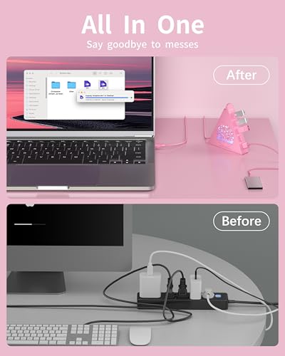 7-Port USB 3.0 Hub, RGB USB Hub with RGB Tree Light and 2ft Cable, USB Hub 3.0 Pink USB Expander for Laptop, PC, Flash Drive, HDD, Console, Printer, Keyboard, Mouse (Pink) - color: 3-Tree Pink