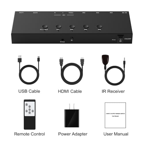 4In to 2Out HDMI/AV Switch (1 AV Input+3 HDMI 2.0 Inputs) RCA to 2Port HDMI Converter for PS1/2/3/4/5, N64, SNES, Switch, DVD, Roku etc. - style: 3HDMI+AV to 2HDMI Converter
