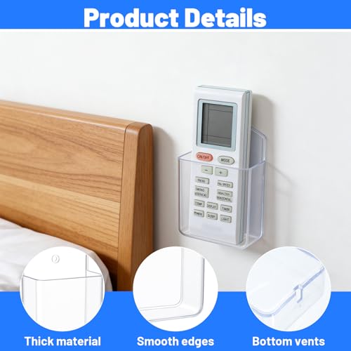2-Pack Wall Holder for Remote Control,Clear Wall Remote Control Holder,for TV & AC Remotes,No Drilling Required, Also Suitable for Pens & Small Office Supplies