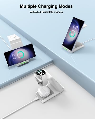 Wireless Charging Station for Samsung - NANAMI 3 in 1 Wireless Charger for Multiple Devices, Fast Charger Stand for Galaxy S25 S24 S23 Ultra S22 S21 Z Flip Fold 4,Watch 6/5/5 Pro/4/3,Galaxy Buds 2 Pro | Charger Stand for Galaxy S26 S25 S24 S23 S22 Z Flip