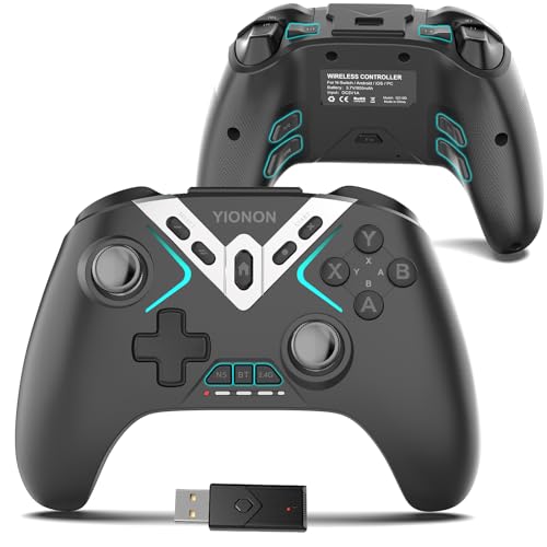 YIONON Dual Hall Effect PC Controller with USB Dongle & Phone Clip | Bluetooth Controller for PC/iPhone/Android/Steam/TV with Macro, Joystick Speed Down, 6-Axis Gyro, Vibration, Turbo, Wake Up - color: Black
