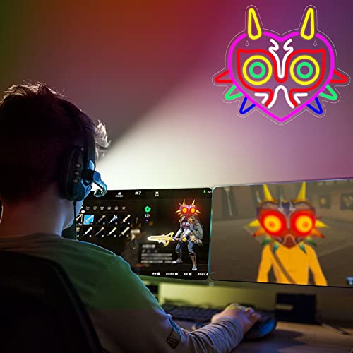 Majora's Mask Neon Sign, Zelda Gaming Neon Sign for Game Room Decor, Zelda Mask for Boys Room Decor & Gaming Wall Deocr, USB Powered Gamer Gifts for Boys, Teens and Zelda Fans - style: Mask Neon Sign