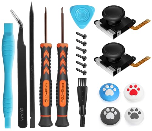 Hall Effect Joystick Replacement โ 19 in 1 No Drifting Analog Stick Thumbstick Part Repair Kit Accessories + Y00 Triwing Screwdriver, Thumb Grips for Switch/OLED Controller & Lite - color: Black