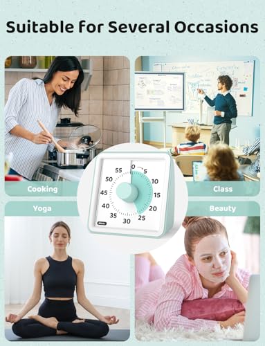 LIORQUE Visual Timer for Kids, 60 Minute Countdown Timer, Mint Green | Non-Ticking, 3 Volume Levels, Timer for Classroom Kitchen Office ADHD, 2 AAA Batteries Included - color: Mint Green