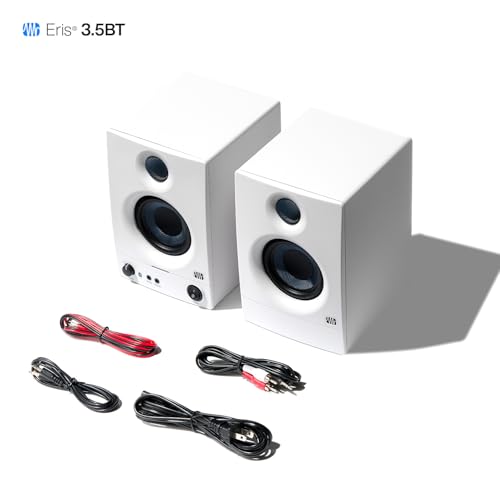 PreSonus Eris 3.5BT Studio Monitors, Pair — 3.5" Inch Powered Speakers, Bookshelf Speakers, Stereo, Desktop Computer, Near Field Music Production, Audio Mixing Recording | 3.5 Drivers, 25W per Side, Trs and Rca Rear Inputs, Front 1/8 Aux and Headphone Jac