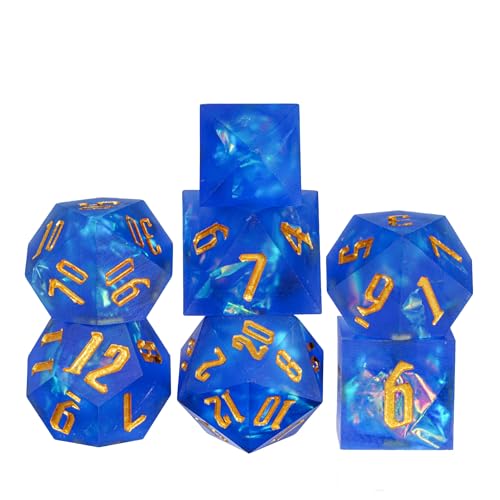 Cusdie Frosted Dice Sharp Edges DND Dice, 7 PCs D&D Dice, Handcrafted Polyhedral Dice Set, for Role Playing Game Pathfinder(Blue) - color: Frosted-blue