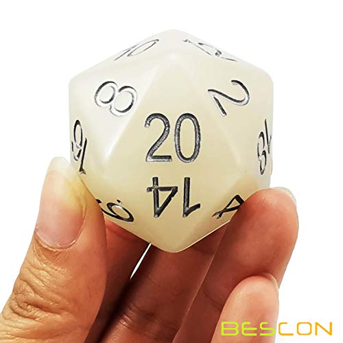 Bescon Jumbo Glowing D20 38MM, Big Size 20 Sides Dice Iced Blue Glow in Dark, Big 20 Faces Cube 1.5 inch - color: Iced Blue Glow in Dark