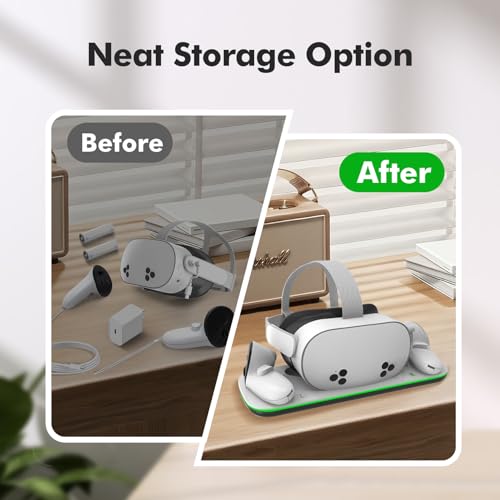 Charging Dock Compatible with Meta Oculus Quest 3/3S, VR Headset Controller Accessories, Charging Station with Closable LED Indicator, Magnetic Charging, Fast Charging, 2 Rechargeable Batteries