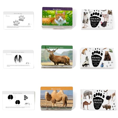 MEROCO Safari Animal Tracks Card Game, Farm Animal Flash Cards, Matching Game - Kids Science Learning Educational Toys for Homeschool, Preschool, Autism - 3 Years Old & Up - style: Triple Tracks Card Sets (70% Choose)