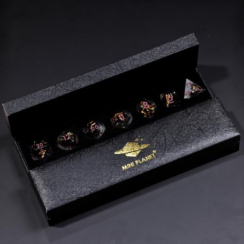 Holographic DND Sharp Edge Roleplaying Polyhedral Dice Set,for Dungeons and Dragons RPG MTG Table Games,7 Pcs Handmade Gemstone Dice Set - color: Ashen Nebula