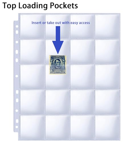 30 Pack 600 Pockets 2x2” Coin Flip Sleeves, Heavy Duty Stamp Collection Pages for 3 Ring Binder, 20 Pocket Photo Slide Flips Organizer Sheet, Top Loading Clear Cardboard Coin Holder Sleeves - color: 30 Pack Coin Sleeves